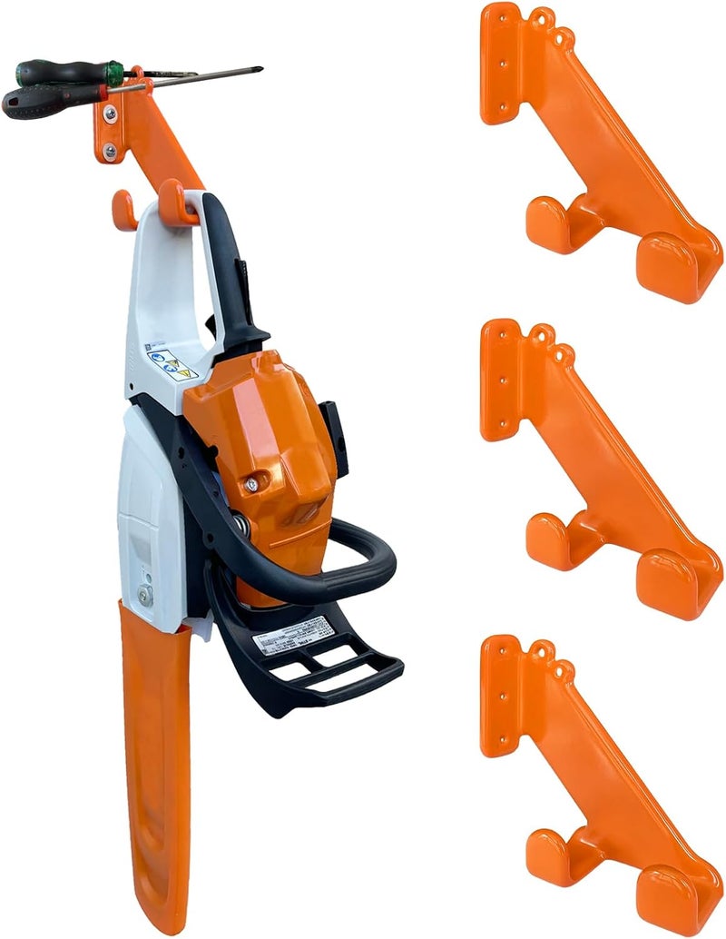 OSROENE Chainsaw Hanger, 3 Pack Chainsaw Wall Mount, Heavy Duty Chainsaw Holder, Garage Organization Garage Storage Shed Organizer Mounted Chainsaw Rack - Image 1